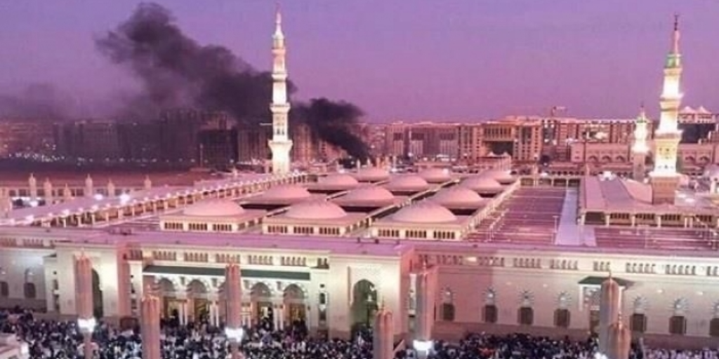 Smoke rises in Medina after a terror attack on Monday 4 July 2016.
