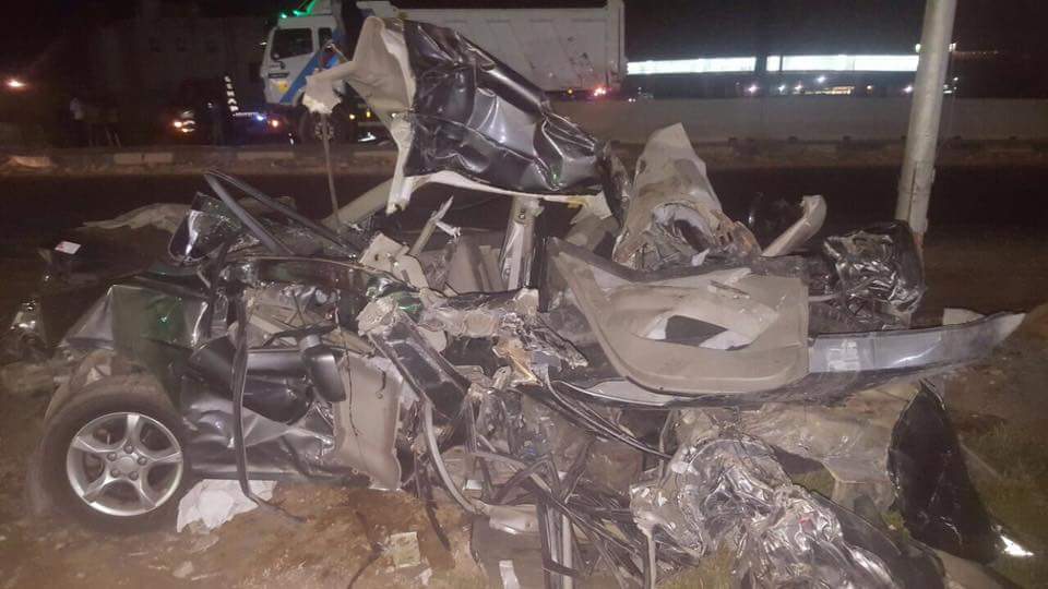 The car unrecognisable after the crash that took the life of young Dania Abdel Rahman - Rabab Elmeligy's Facebook page