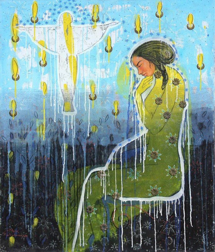 Al Mabrouka, Acrylic and oil colors on canvas, 140 x 120 cm (Reda Abdel Rahman, 2014)