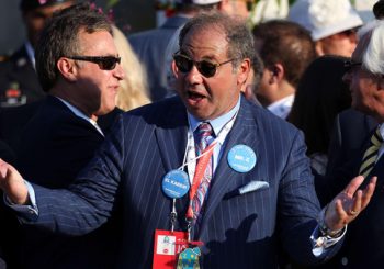 Ahmed Zayat, owner of American Pharaoh, celebrating his victory.