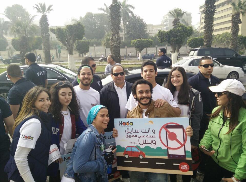 The Nada Foundation team with President el-Sisi during an awareness event on road safety