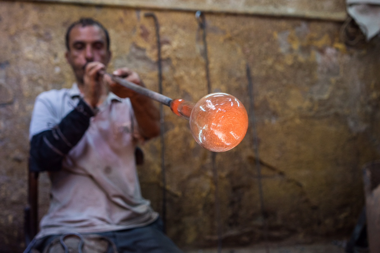 Besides Hassan, Ahmed is the main glassblower at Hodhod's workshop 