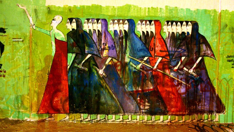 "Culture Clash" mural by Egyptian graffiti artist Alaa Awad.