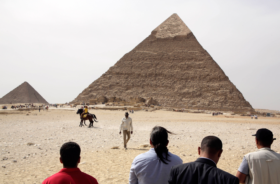 Morgan Freeman at the Pyramids in October 2015 (Credit: AP)