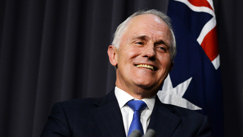 Australian Prime Minister designate Malcolm Turnbull with Deputy Prime Minister designate Julie Bishop during a press conference in the Blue Room, after winning the Australian Federal leadership in a party ballot vote, at Parliament House in Canberra, Monday, Sept. 14, 2015. (AAP Image/Sam Mooy) NO ARCHIVING