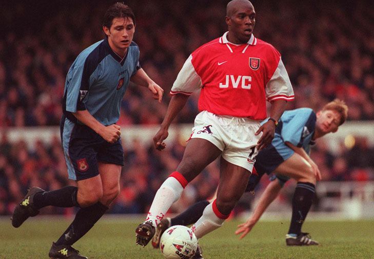 Arsenal v West Ham , FA Cup , Round 6 8/3/98 Pic:Action Images West Ham's Frank Lampard and Arsenal's Christopher Wreh in action West Ham United