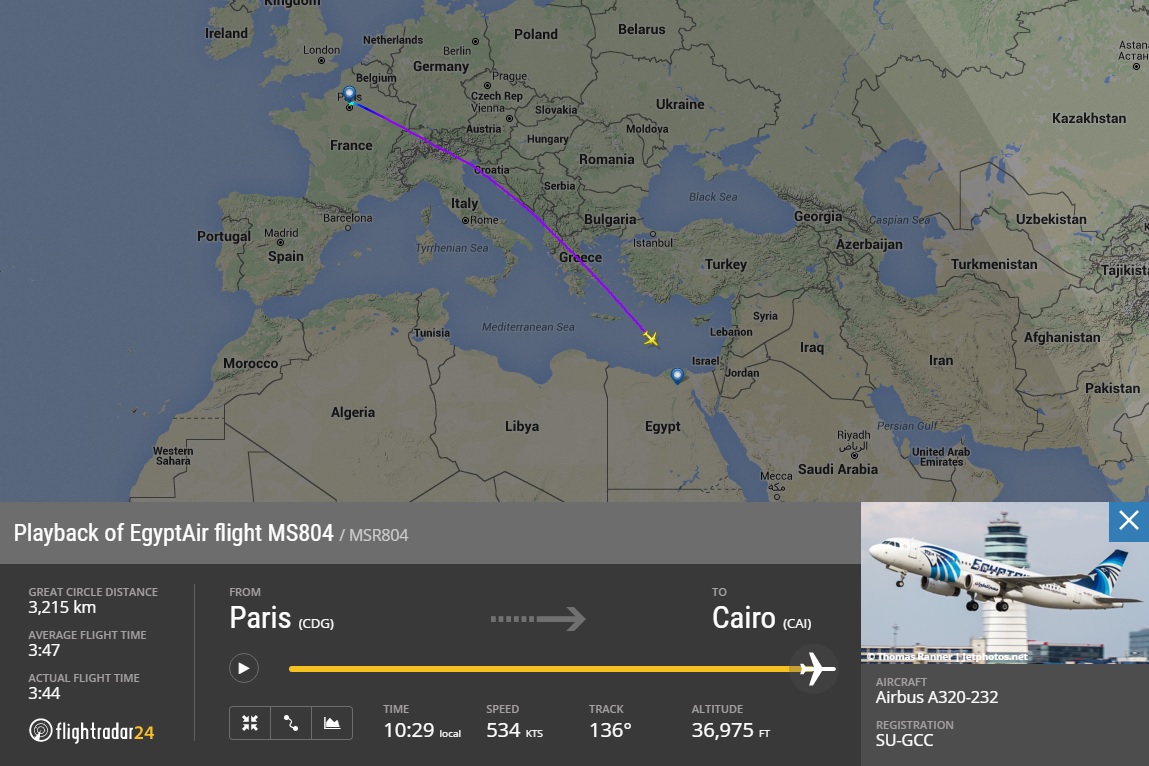 Flight Radar's estimation of the flight's location when it disappeared.