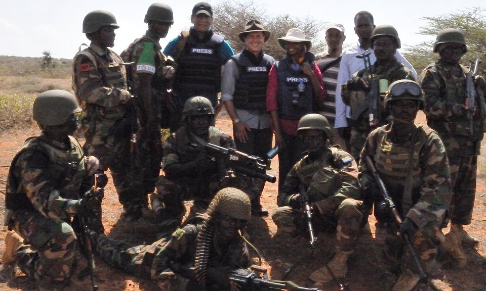 Mohamed Fawzy poses with Peter Greste and others.